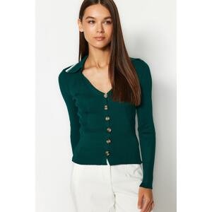 Trendyol Emerald Green Polo Collar Knitwear Cardigan