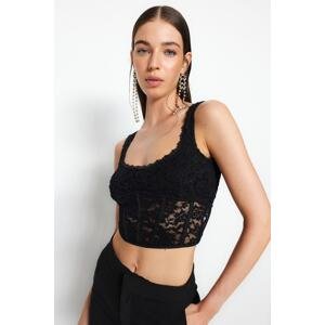 Trendyol Black Crop Lace Blouse with Window/Cut Out Detail
