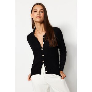 Trendyol Black Soft Textured Polo Neck Knitwear Cardigan