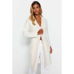 Trendyol Ecru Wide Fit Midi Pile Sweater Cardigan