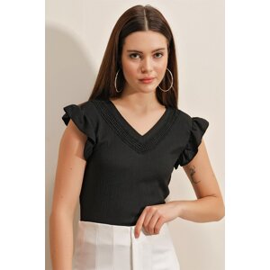 Bigdart 0467 Knitted V-Neck Blouse - Black