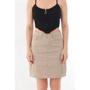 BİKELİFE Beige High Waist Cargo Pocket Skirt