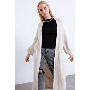 Lafaba Women's Beige Balloon Sleeve Long Cardigan