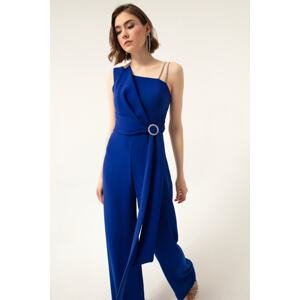 Lafaba Women's Saxe Blue One-Shoulder Stone Evening Dress Jumpsuit