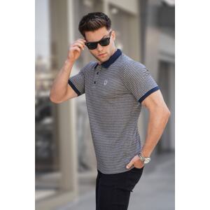 Madmext Brown Striped Polo Neck T-Shirt 5881
