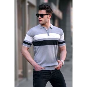 Madmext Men's Dark Gray Polo Collar Zippered T-Shirt 5730