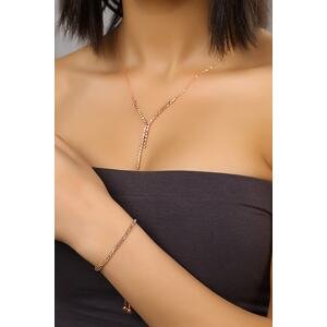 Polo Air Zircon Stone Waterway Necklace and Elevator Bracelet Combination Copper Color