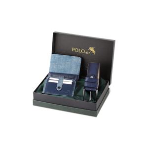 Polo Air Boxed Sports Navy Blue Men's Wallet Belt Card Holder Set