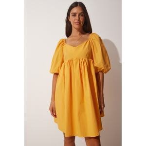 Happiness İstanbul Women's Orange Heart Neck Summer Poplin Dress