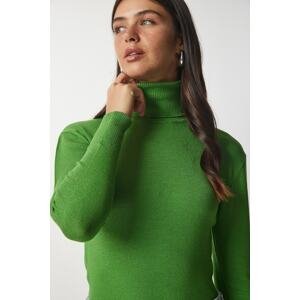 Štěstí İstanbul Dámský zelený rolák žebrovaný pletený svetr