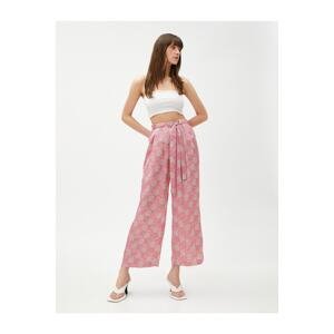 Koton Floral Trousers Wide Leg Belt Detailed