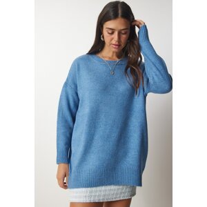 Happiness İstanbul Dámský indigově modrý oversize pletený svetr