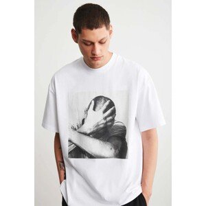 GRIMELANGE Elvis Men's Oversize Fit 100% Cotton Thick Textured Printed T-shirt