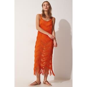 Happiness İstanbul Women's Orange Tasseled Knitwear Dress