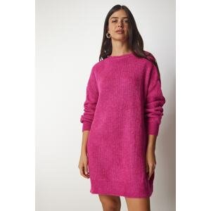 Happiness İstanbul Dámské růžové oversize dlouhé základní pletené svetr