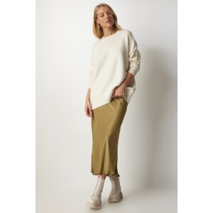 Happiness İstanbul Women's Cream Crew Neck Oversized Knitwear Sweater