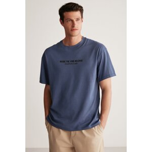 GRIMELANGE Printed Oversize Navy Blue T-shirt
