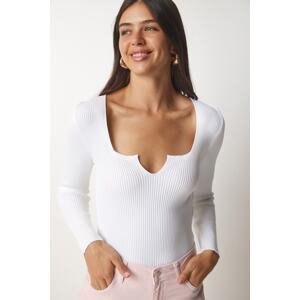 Happiness İstanbul Women's White Square Collar Knitwear Blouse