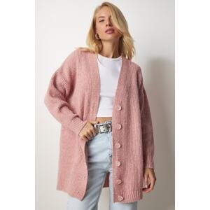 Happiness İstanbul Women's Light Pink Buttoned Long Knitwear Cardigan