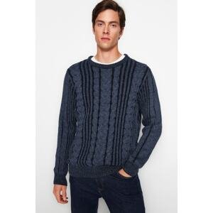 Trendyol Men's Indigo Regular Fit Washable Hair Knitted Knitwear Sweater.