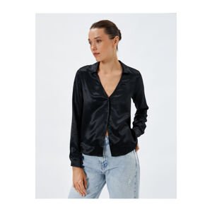 Koton Satin Shirt Classic V-Neck Long Sleeve with Buttons