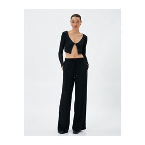 Koton Wide Leg Trousers With Tie Waist, Comfortable Cut, Pocket Detailed Cotton.