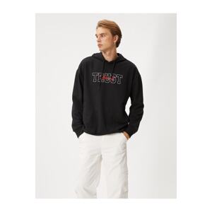 Koton Hooded Sweat Slogan Printed Pocket Detailed Long Sleeve Raised