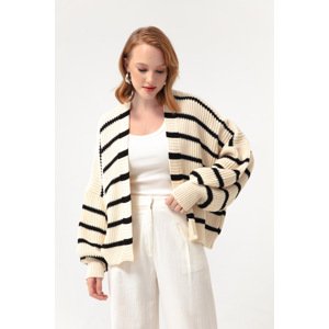 Lafaba Women's Beige Oversize Striped Knitwear Cardigan