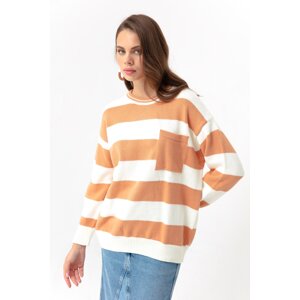 Lafaba Women's Powder Powder Crew Neck Pocket Striped Knitwear Sweater