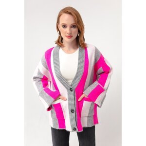 Lafaba Women's Fuchsia Raised Button Detailed Knitwear Cardigan