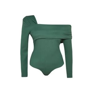 Trendyol Curve Emerald Green Asymmetric Collar Plain Basic Wrap Knitted Blouse