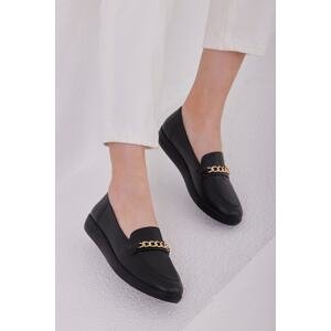 Madamra Black Women's Flats with Chain Detail
