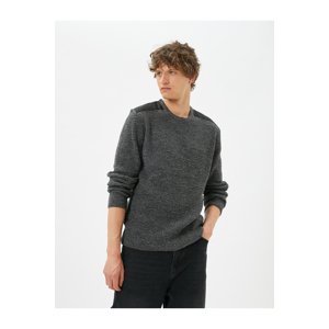 Koton Marbled Sweater Slim Fit Textured Crew Neck Shoulder Detail.