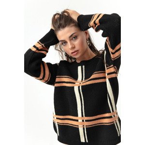 Lafaba Women's Black Crew Neck Plaid Pattern Sweater