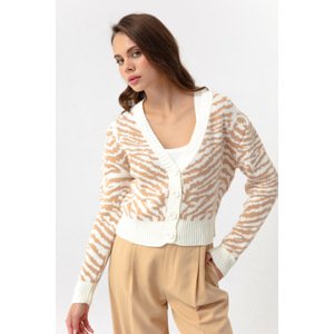 Lafaba Women's Beige Zebra Pattern Sweater Cardigan