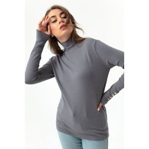 Lafaba Women's Anthracite Turtleneck Gold Button Detailed Knitwear Sweater