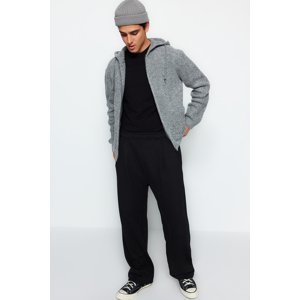 Trendyol Men's Gray Gray Regular Fit Hooded Cardigan with Pockets, Textured Knitwear.