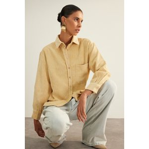 Trendyol Stone Premium Quality Pocket Boyfriend/Clothing Velvet Woven Shirt