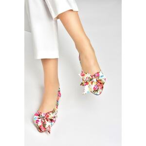 Fox Shoes White/red Satin Fabric Floral Print Women's Ballet Flats