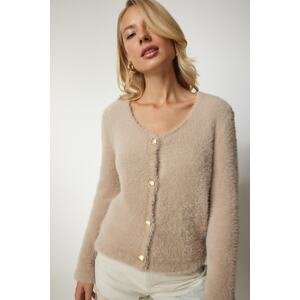 Happiness İstanbul Women's Beige Soft Beard Knitwear Cardigan