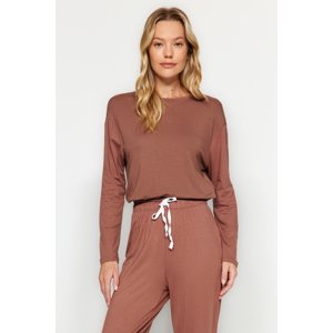 Trendyol Brown Elastic Detailed Tshirt-Jogger Knitted Pajamas Set
