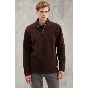 GRIMELANGE Hayes Men's Fleece Half Zipper Leather Accessory Thick Textured Comfort Fit Sweatshirt