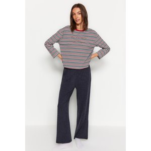 Trendyol Multicolored Striped Slogan Printed T-shirt-Pants and Knitted Pajamas Set