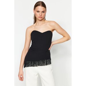 Trendyol Asymmetrical Woven Blouse in Black with Tassels