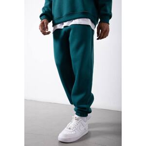 XHAN Emerald Green Organic Cotton Raised Sweatpants