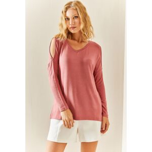 XHAN Pink Open-Shoulder Loose Blouse