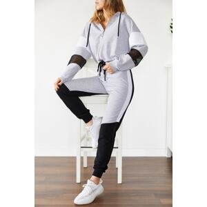 XHAN Women's Gray Mesh Detailed Tracksuit Suit