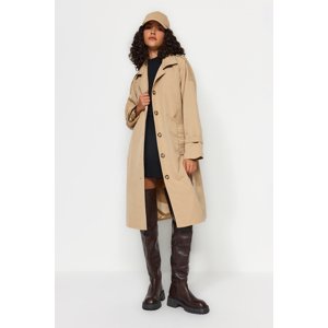 Trendyol Beige Oversize Wide-Cut Belted Water-Repellent Trench Coat