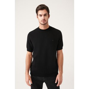 Avva Men's Black High Crew Neck 100% Cotton Ribbed Slim Fit Slim Fit Sweater T-shirt