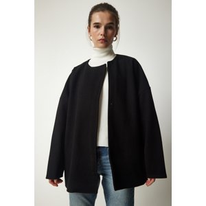 Happiness İstanbul Dámská černá sezónní elegantní bunda kabát